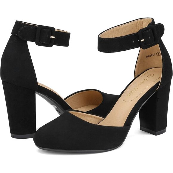 Dream Pairs Women Black Suede Faux Suede Block High Heel Closed Toe Sandal - Picture 5 of 9